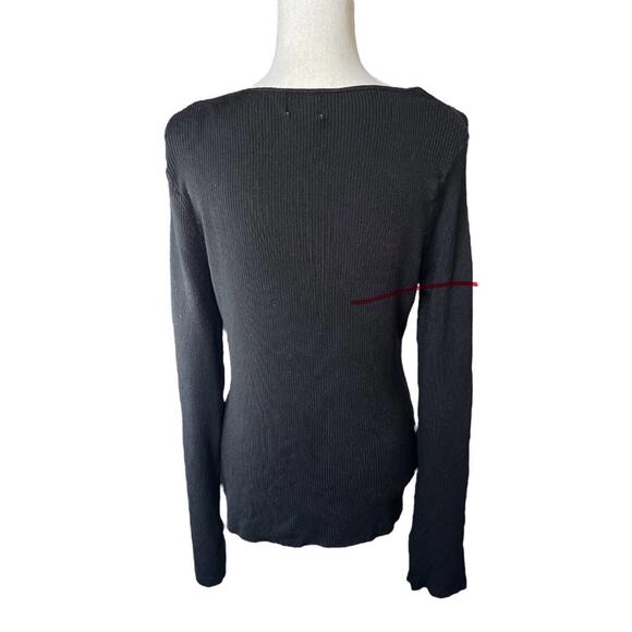 H&M black ribbed v-neck sweater casual minimalist neutral professional - Picture 4 of 7